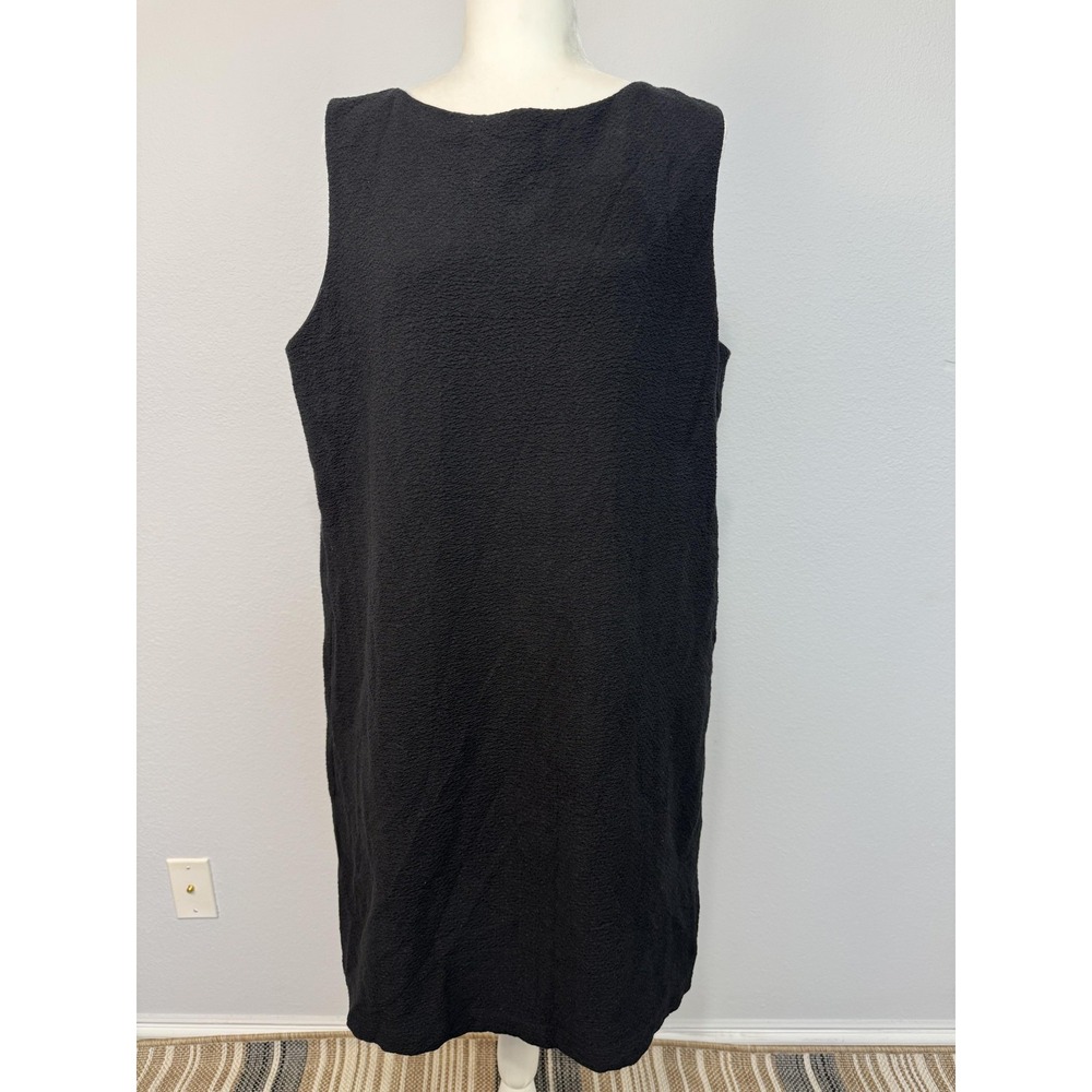 Eileen Fisher Dress Women's Large Black Textured Knit Tank Shift Knee Length